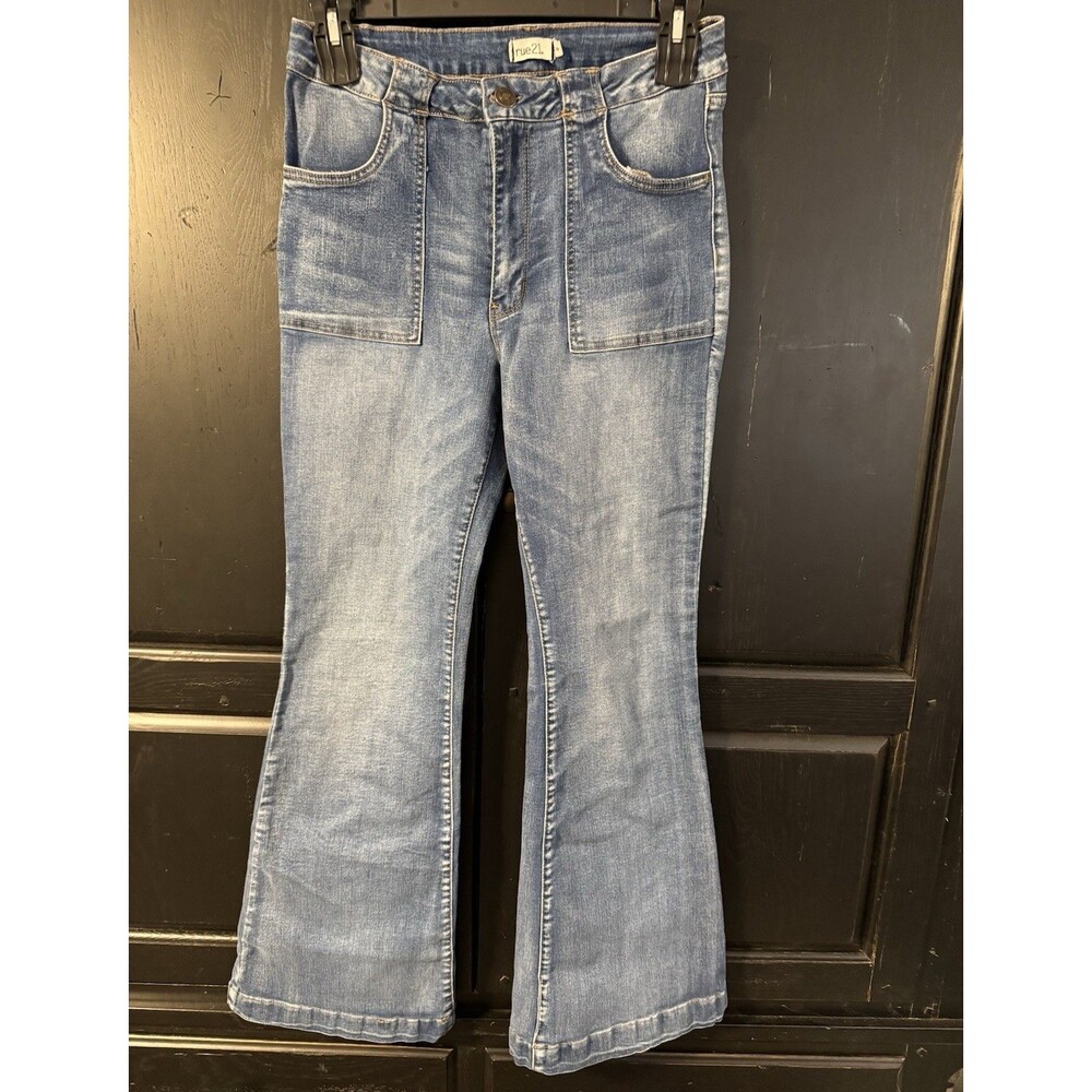 rue21 Girls Bootcut Blue Light Wash Denim Jeans Size 14 Cotton Blend Button